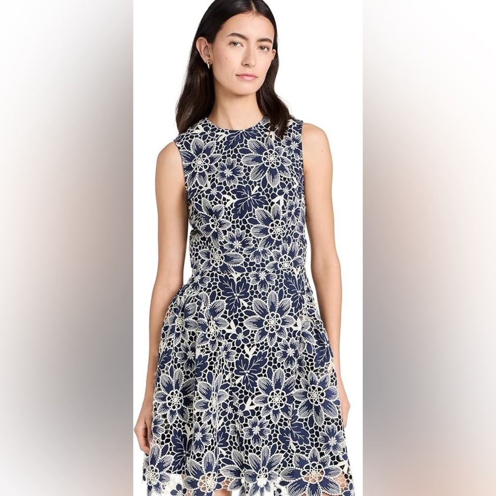 NWT Shoshanna Women's Floral Eyelet Ivy Dress Size 14 Navy